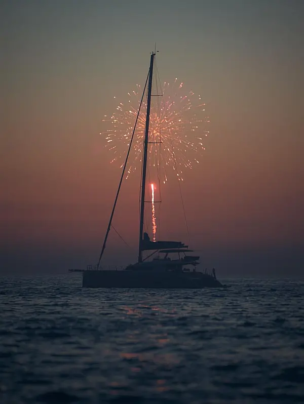 Firework New Year on the Catamaran